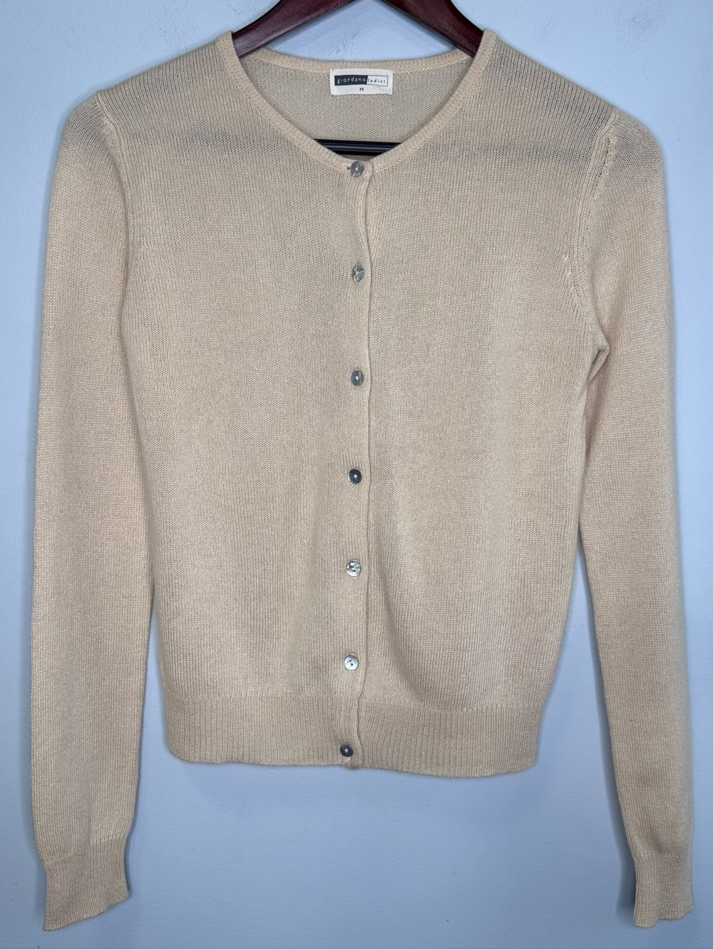 Giordano Ladies Women’s Ecru Silk And Cashmere Crew Neck Cardigan Sweater S/M